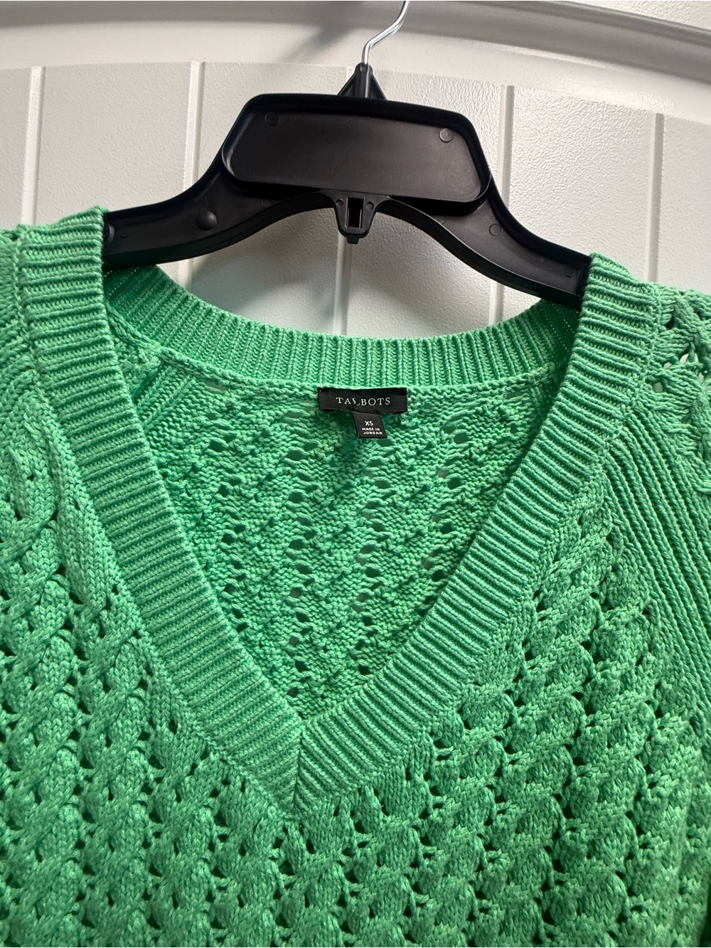 Talbots Green Cable Open Knit V-Neck 100% Cotton Sweater Women’s XS - Picture 2 of 12